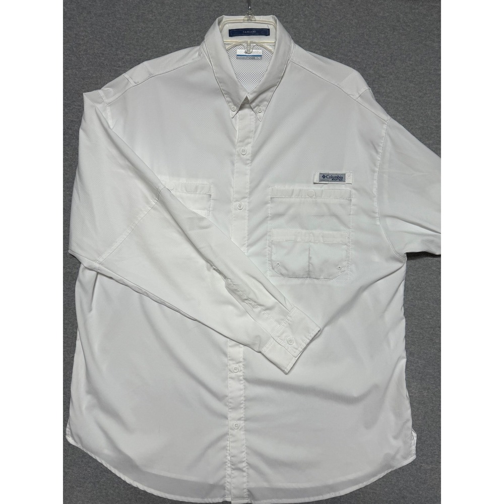 Columbia PFG Tamiami II Fishing Shirt Mens XL White Long Sleeve Vented Button Up